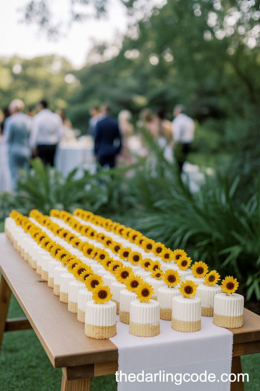 Mini Sunflower Wedding Cakes For Each Guest
