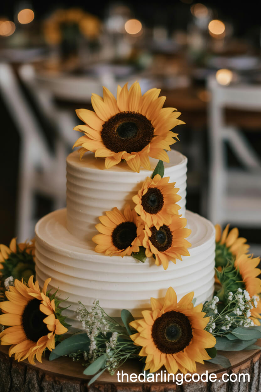 Sunflower Wedding Cake Topper And Cascade