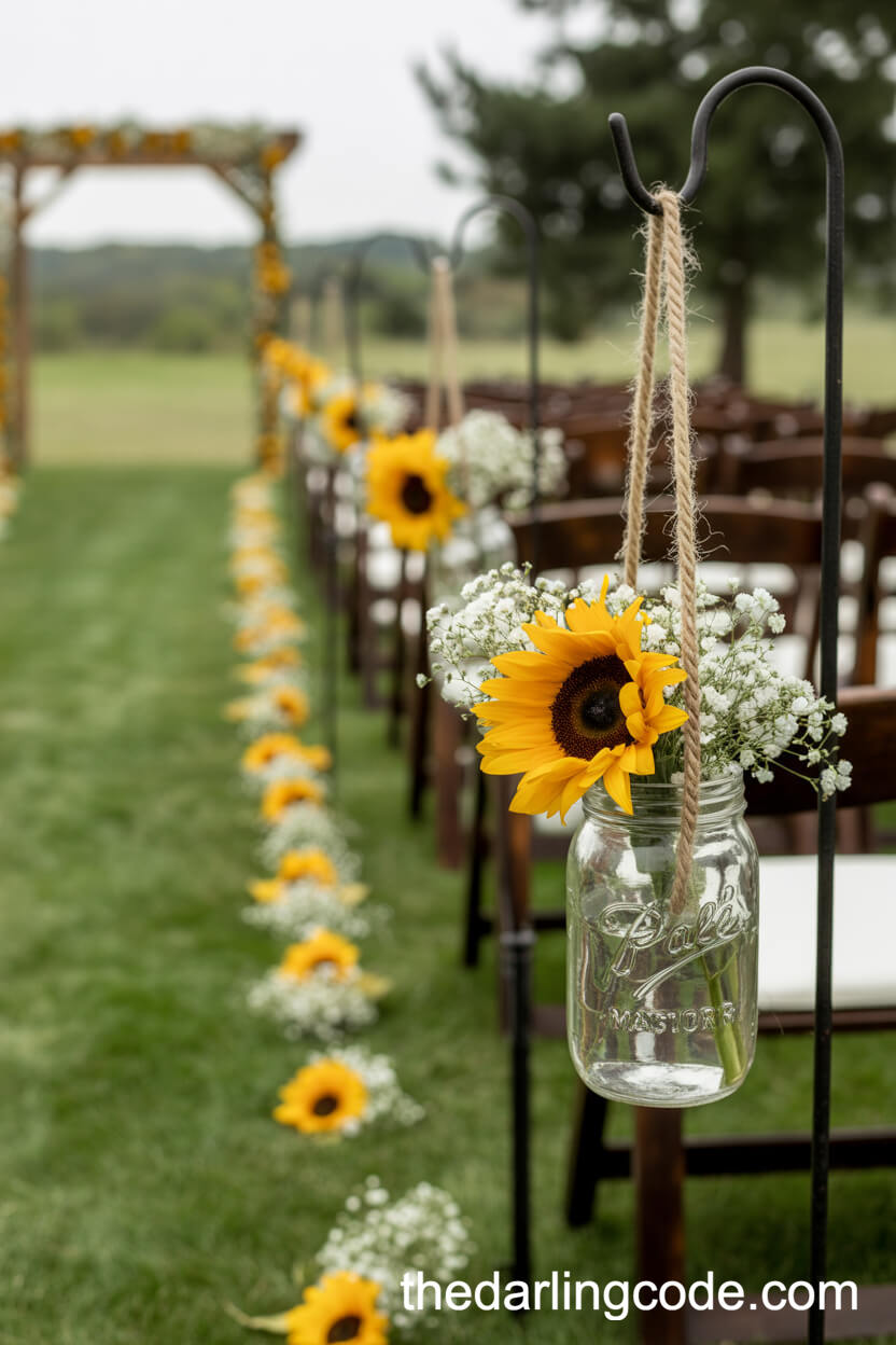 Sunflower Mason Jar Aisle Markers