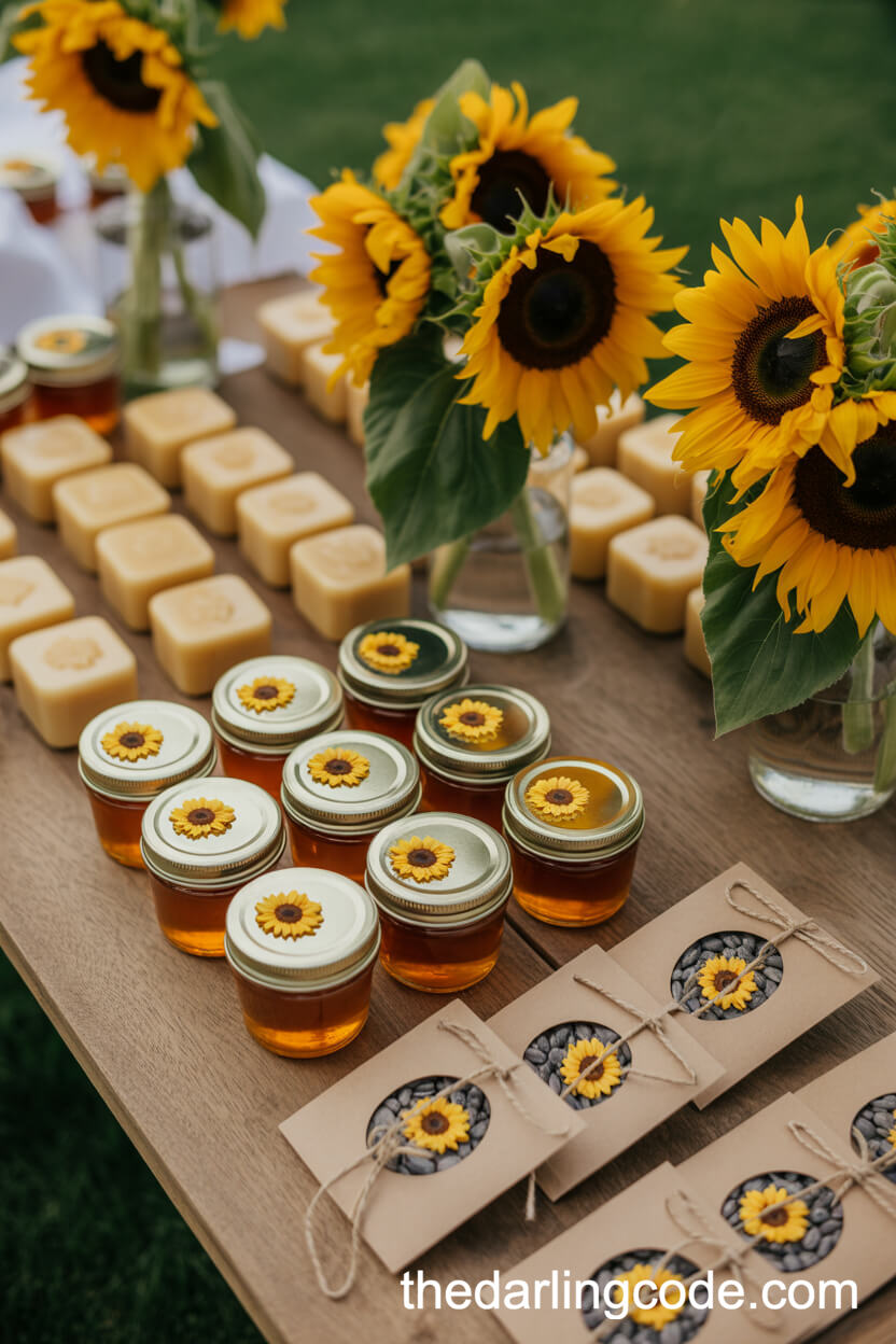 Sunflower-Themed Wedding Favors Display
