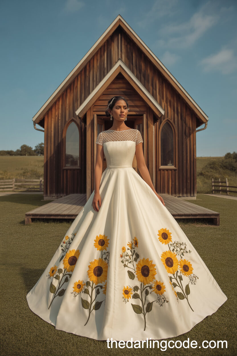 Classic Princess Wedding Gown With Sunflower Embroidery