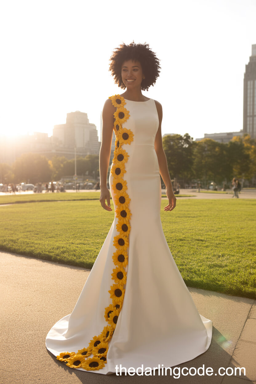 Sheath Wedding Gown With Sunflower Lace Details