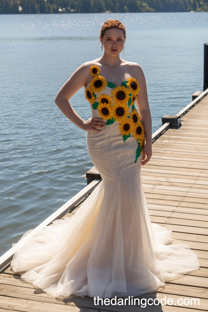 Fitted Mermaid Wedding Gown With 3D Sunflower Details