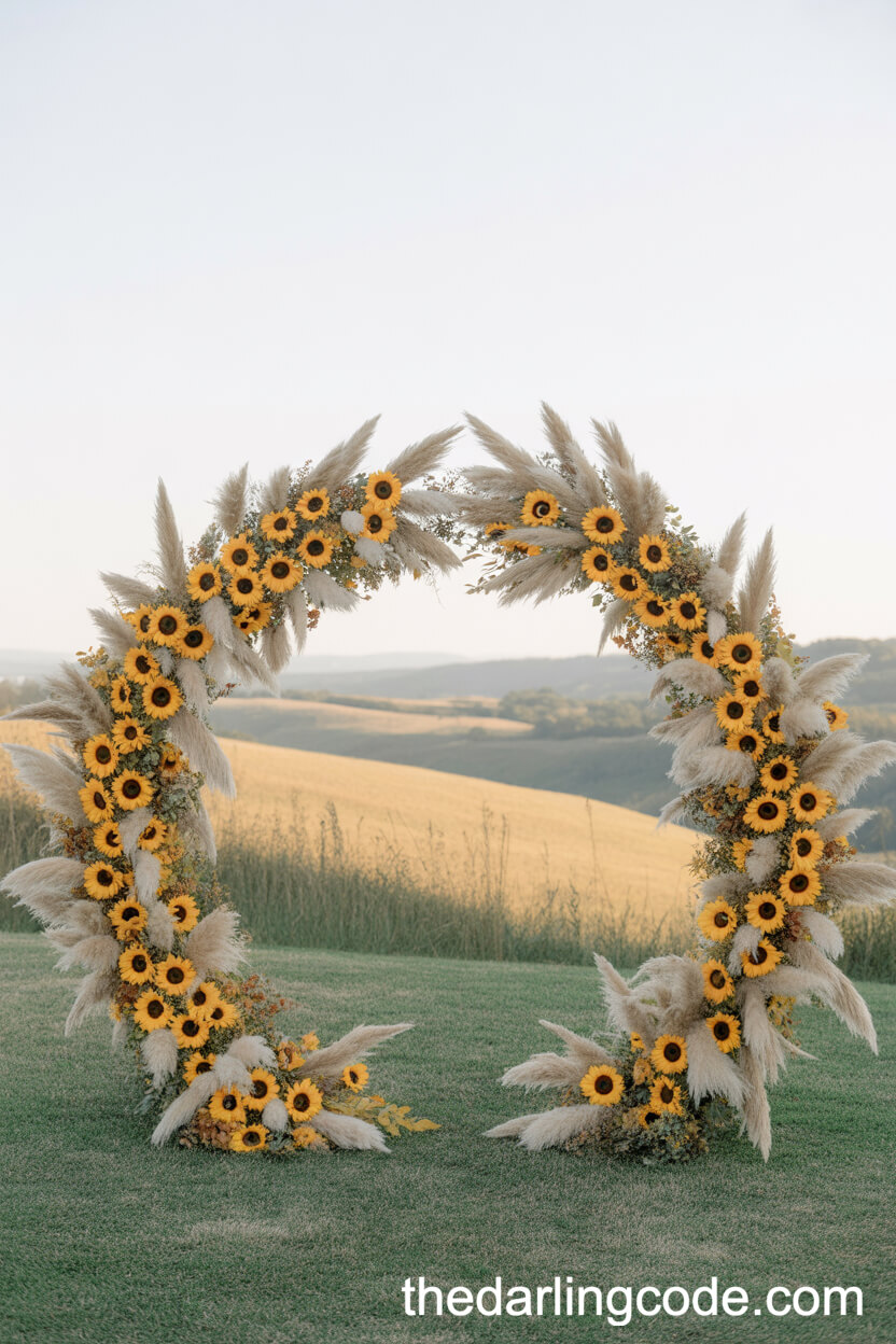 Sunflower And Pampas Grass Wedding Arch