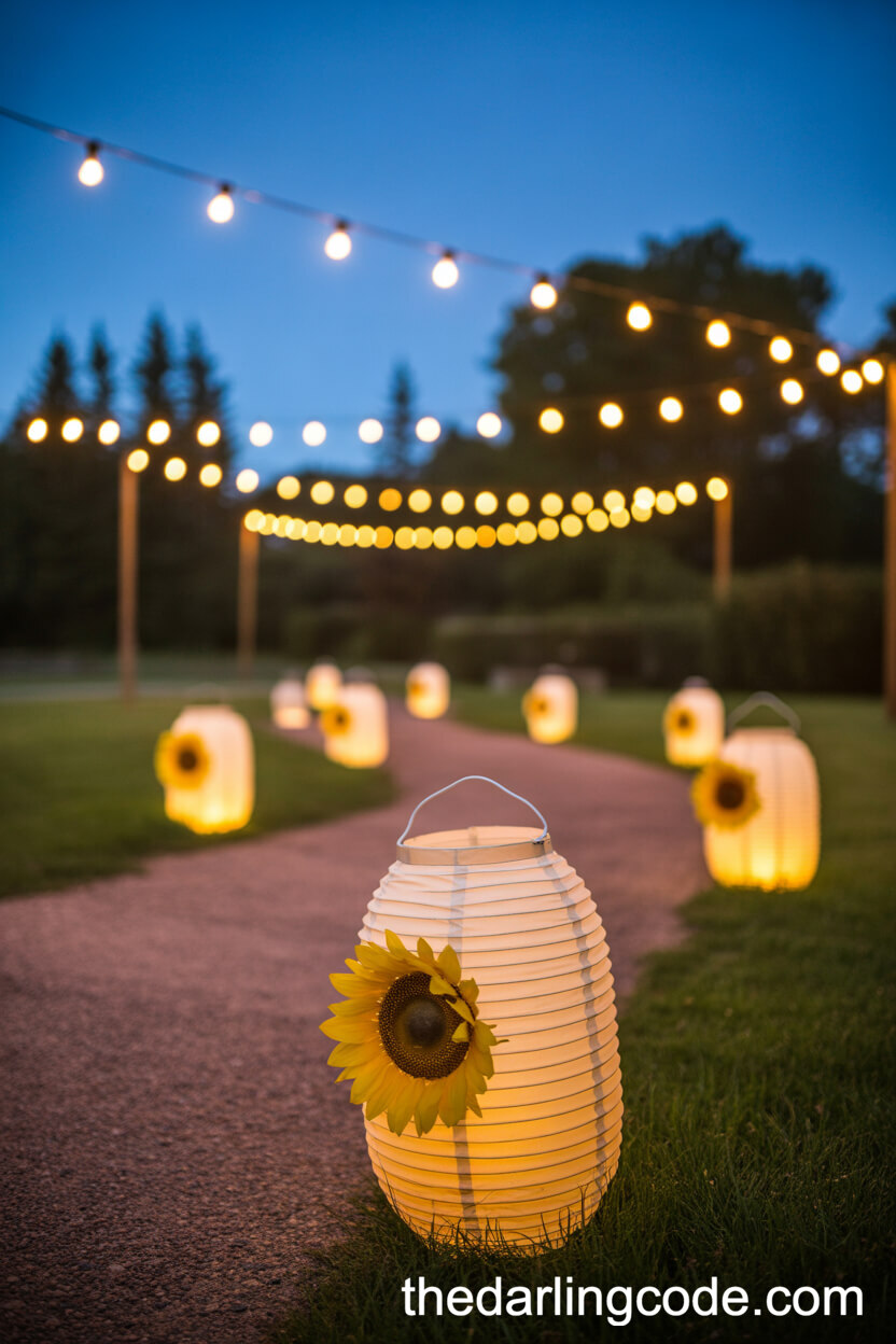 Sunflower Lanterns For An Enchanted Wedding Path