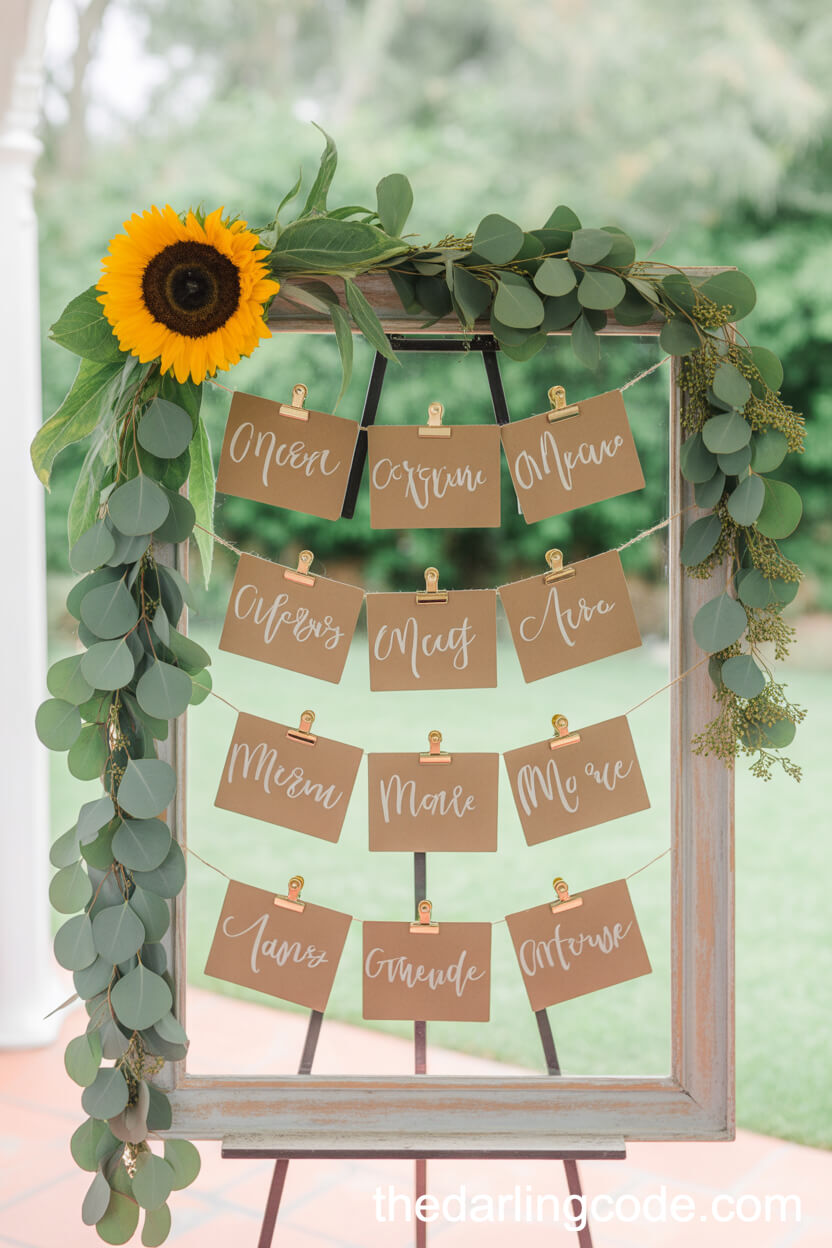 Sunflower And Eucalyptus Escort Card Display