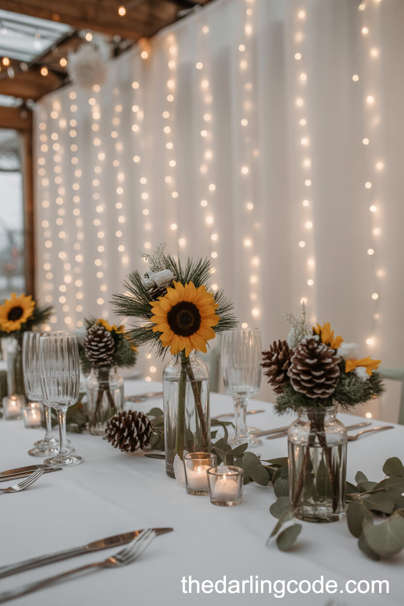 Cozy Winter Reception With Sunflower Centerpieces