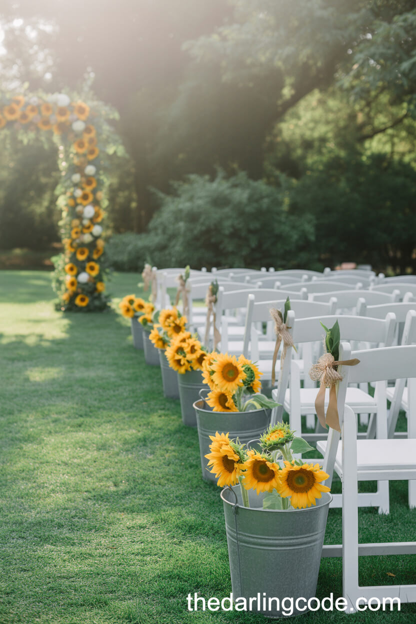 Sunflower-Lined Outdoor Wedding Aisle