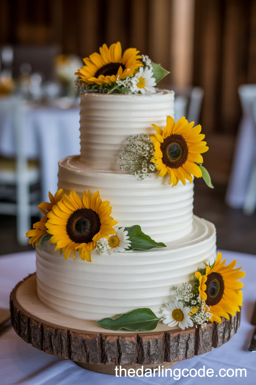 Sunflower-Adorned Wedding Cake