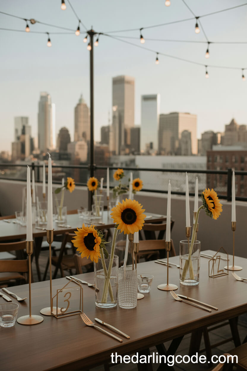 Modern Rooftop Reception With Sunflower Decor
