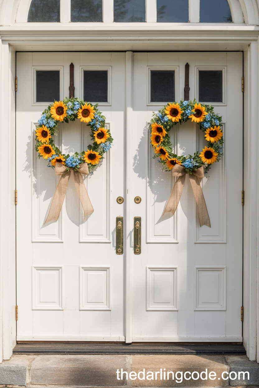 Sunflower Wreaths On Classic Church Doors