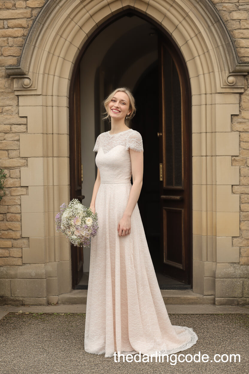 Ivory Lace Cap Sleeve Wedding Dress
