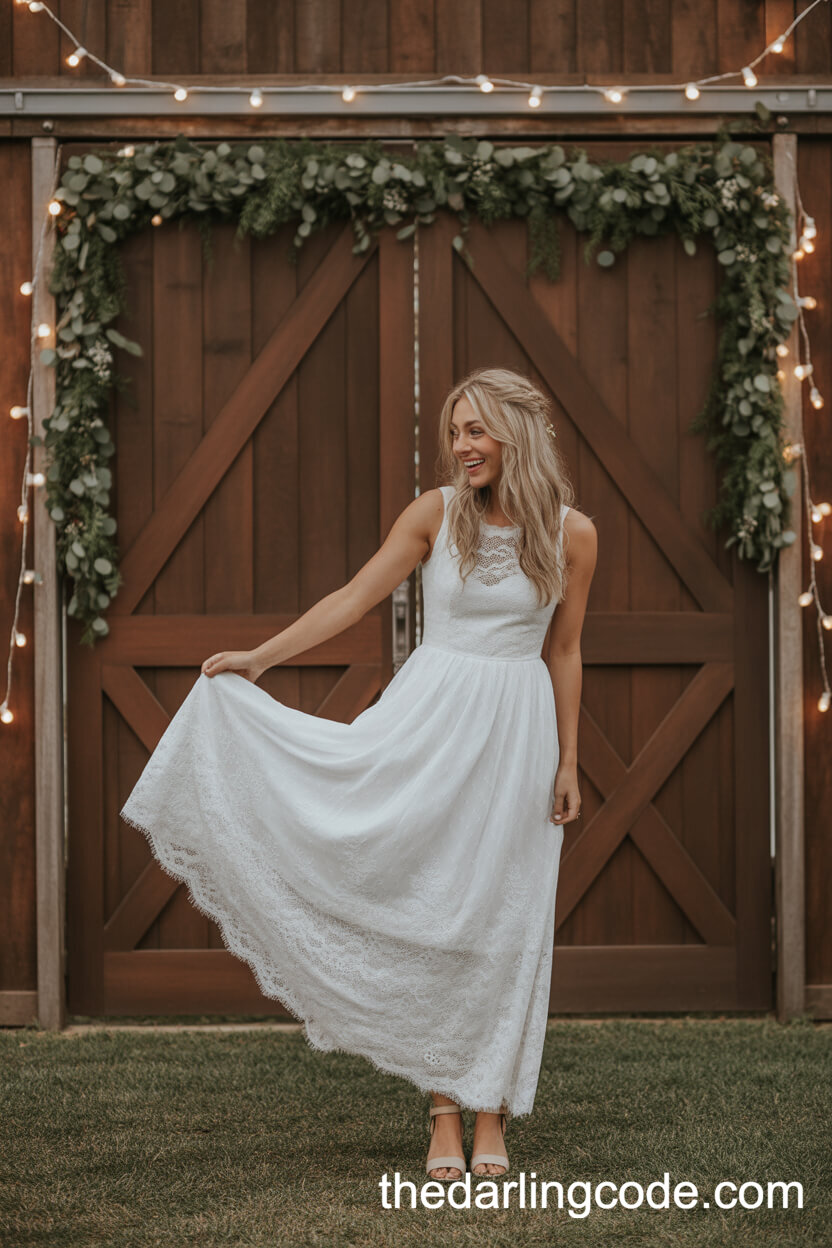 Simple Sleeveless Lace Rustic Wedding Dress