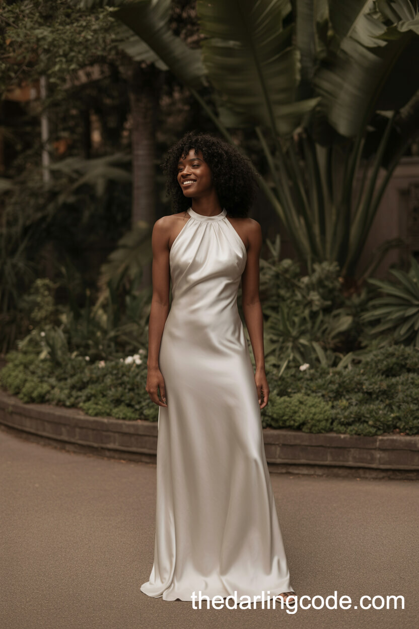 Sleek Halter Neck Silk Bridal Gown