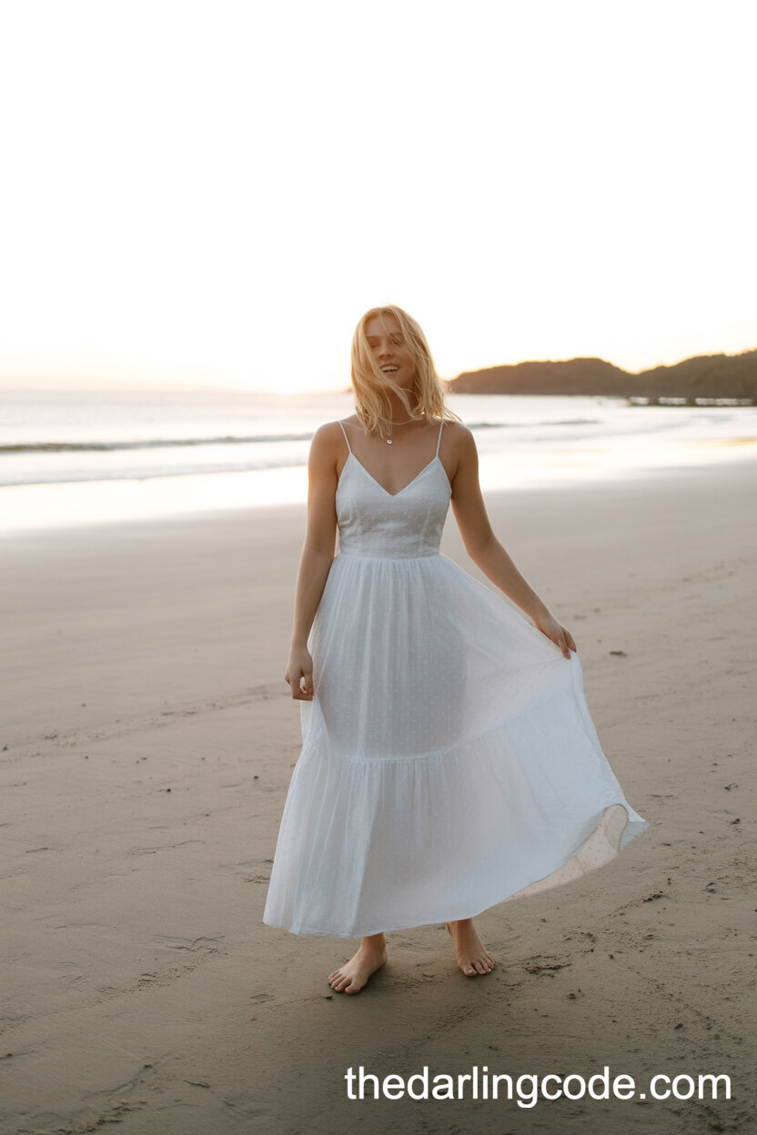 Spaghetti Strap Flowy Beach Wedding Dress