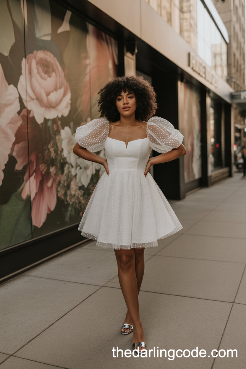 Chic Puff Sleeve Mini Wedding Dress