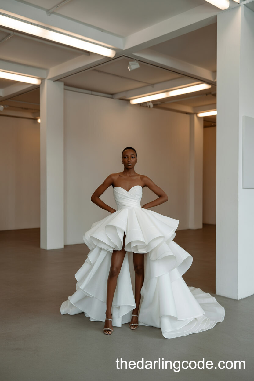 Avant-Garde Ruffle And Asymmetrical Bridal Gown