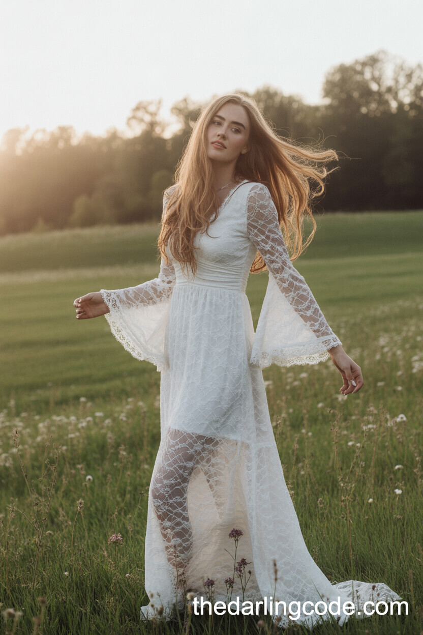 Bohemian Lace Bell Sleeve Gown