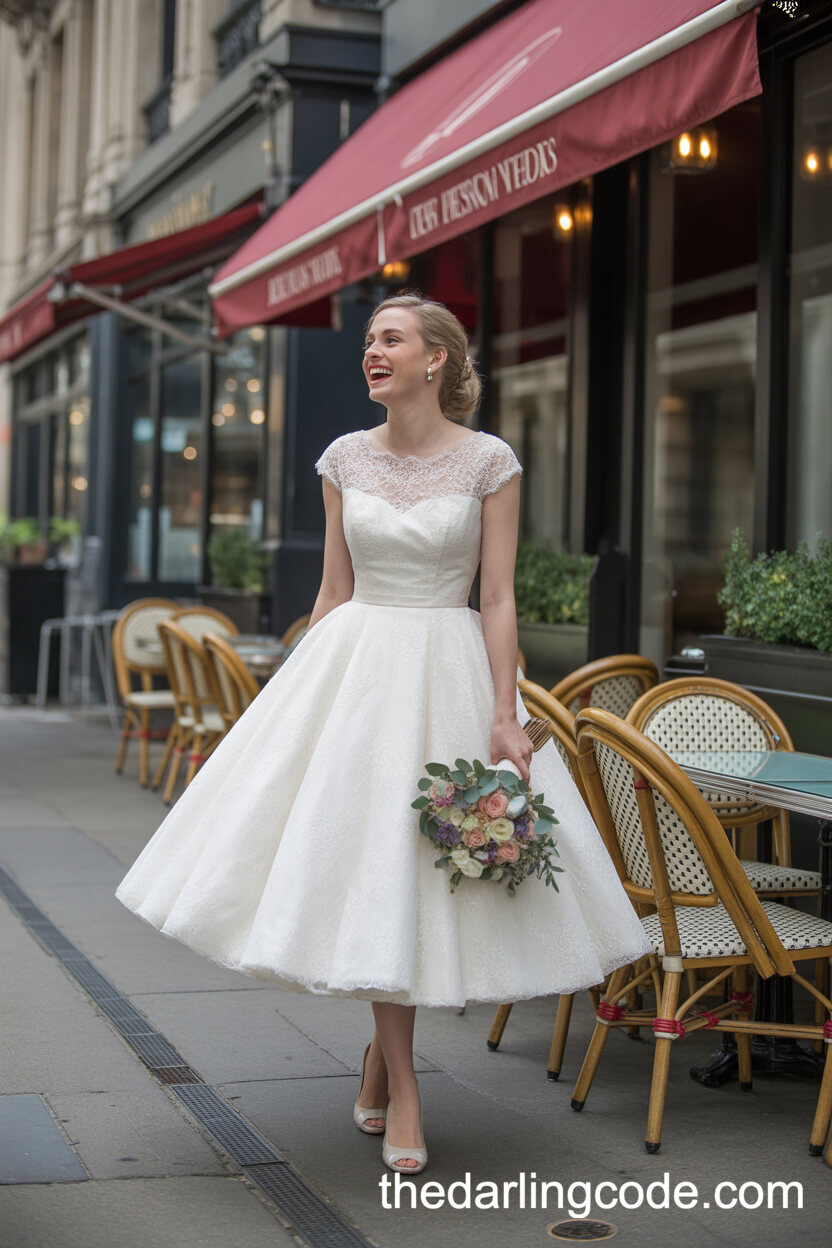 Tea-Length 1950s Inspired Bridal Dress