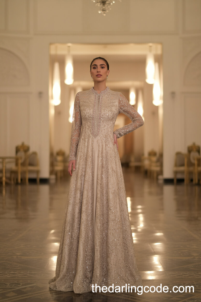 Regal Long Sleeve Embroidered Wedding Dress