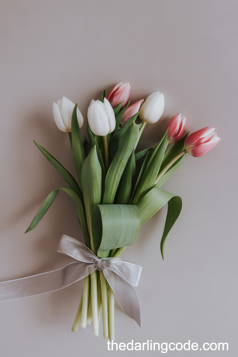 Ombre Tulip Bridal Bouquet With Silver Ribbon