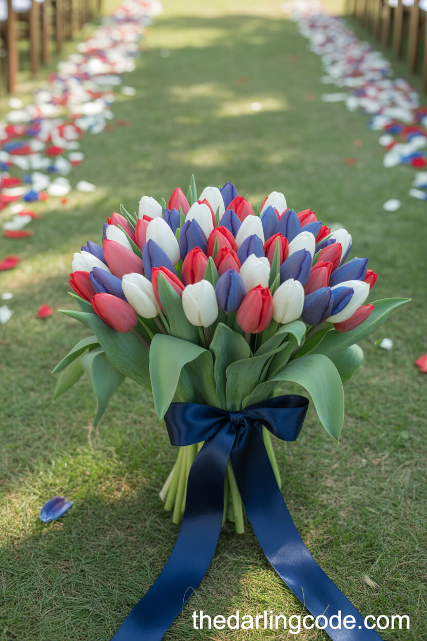 Patriotic Red, White, And Blue Tulip Wedding Bouquet