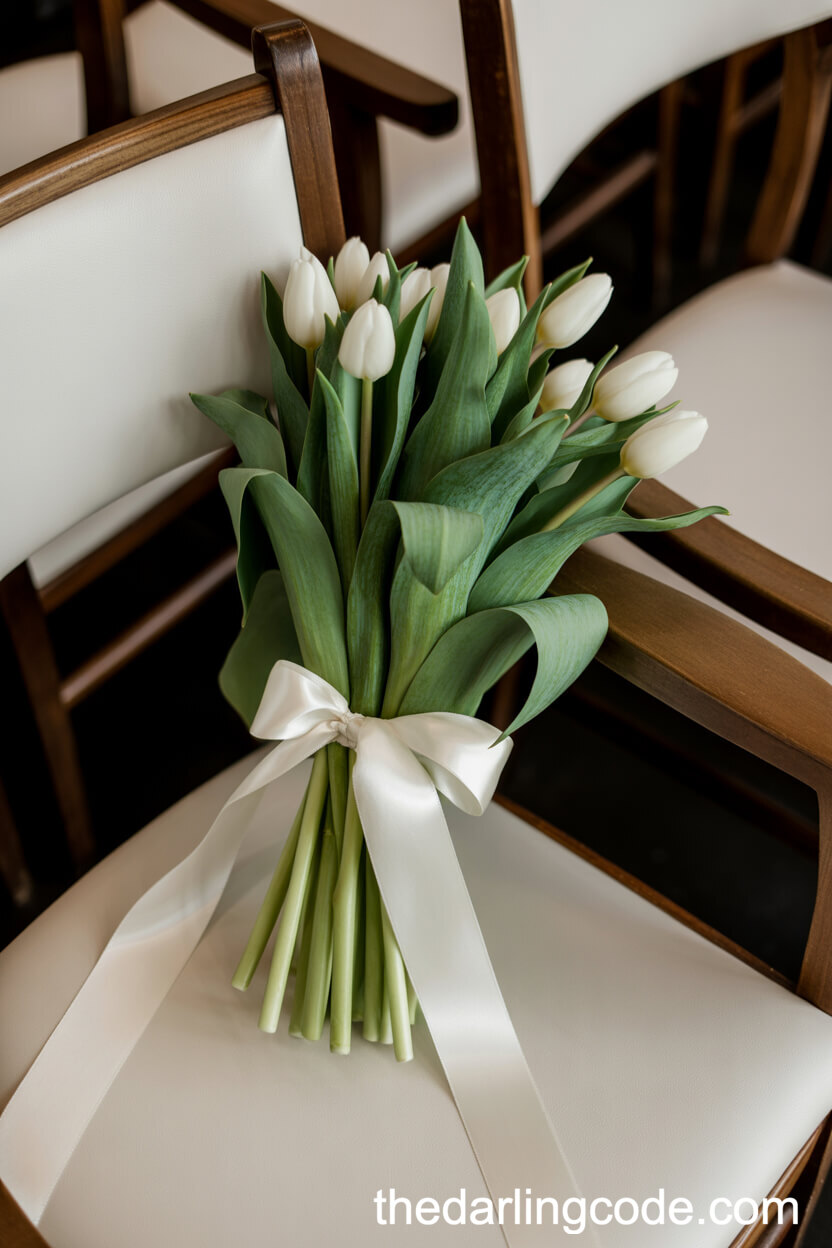 Tall White Tulip Hand-Tied Bridal Bouquet