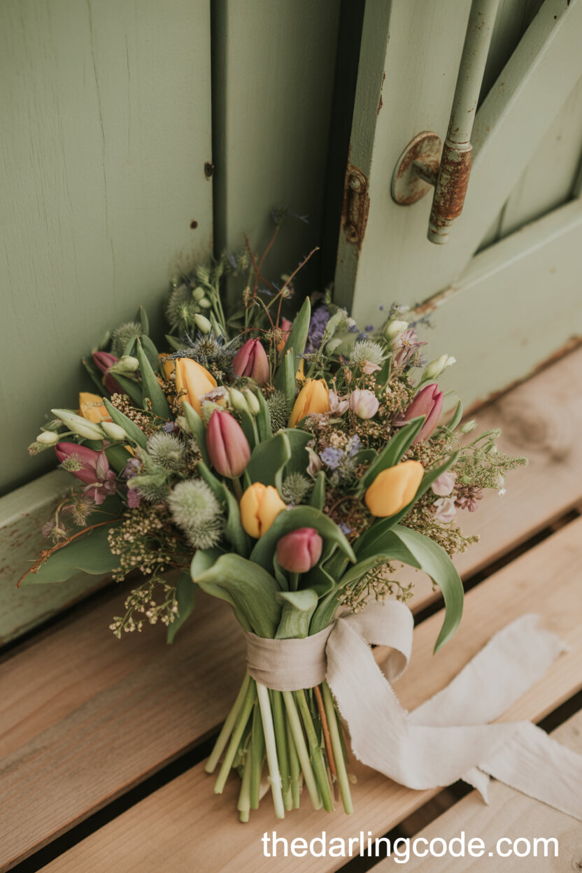 Wildflower And Tulip Boho Wedding Bouquet
