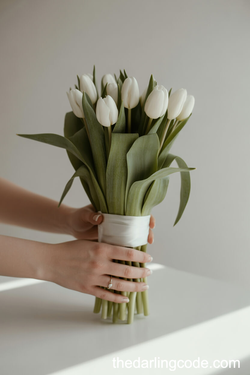 Minimalist White Tulip Bridal Bouquet