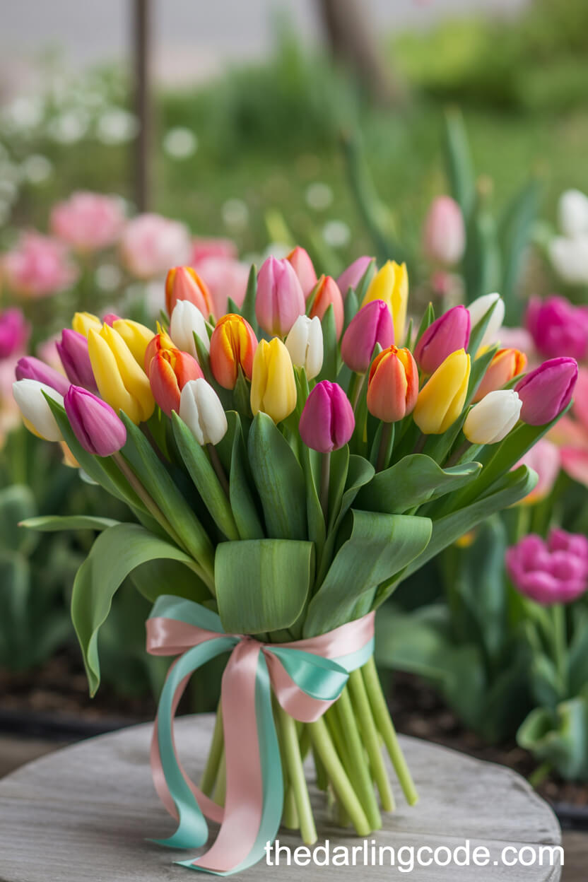 Bright Multicolored Tulip Bridal Bouquet