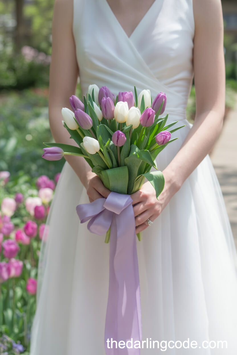 Lavender And White Tulip Wedding Bouquet