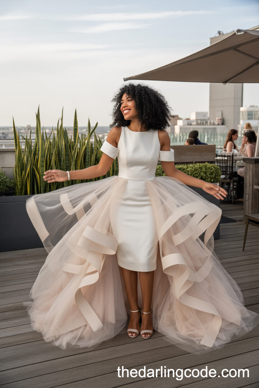 Modern Convertible Wedding Dress With Removable Tulle Overskirt