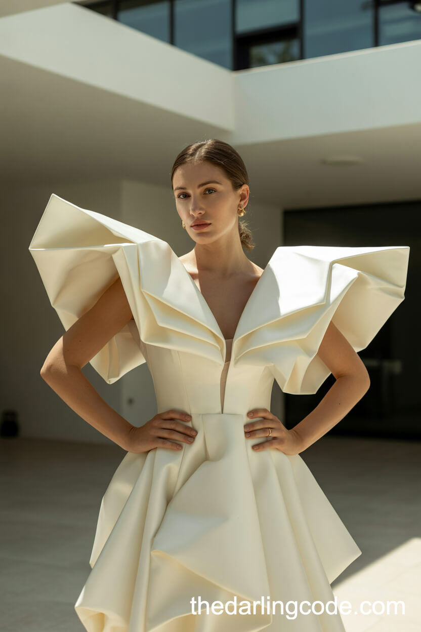 Origami-Inspired Sculptural Pleated Wedding Dress