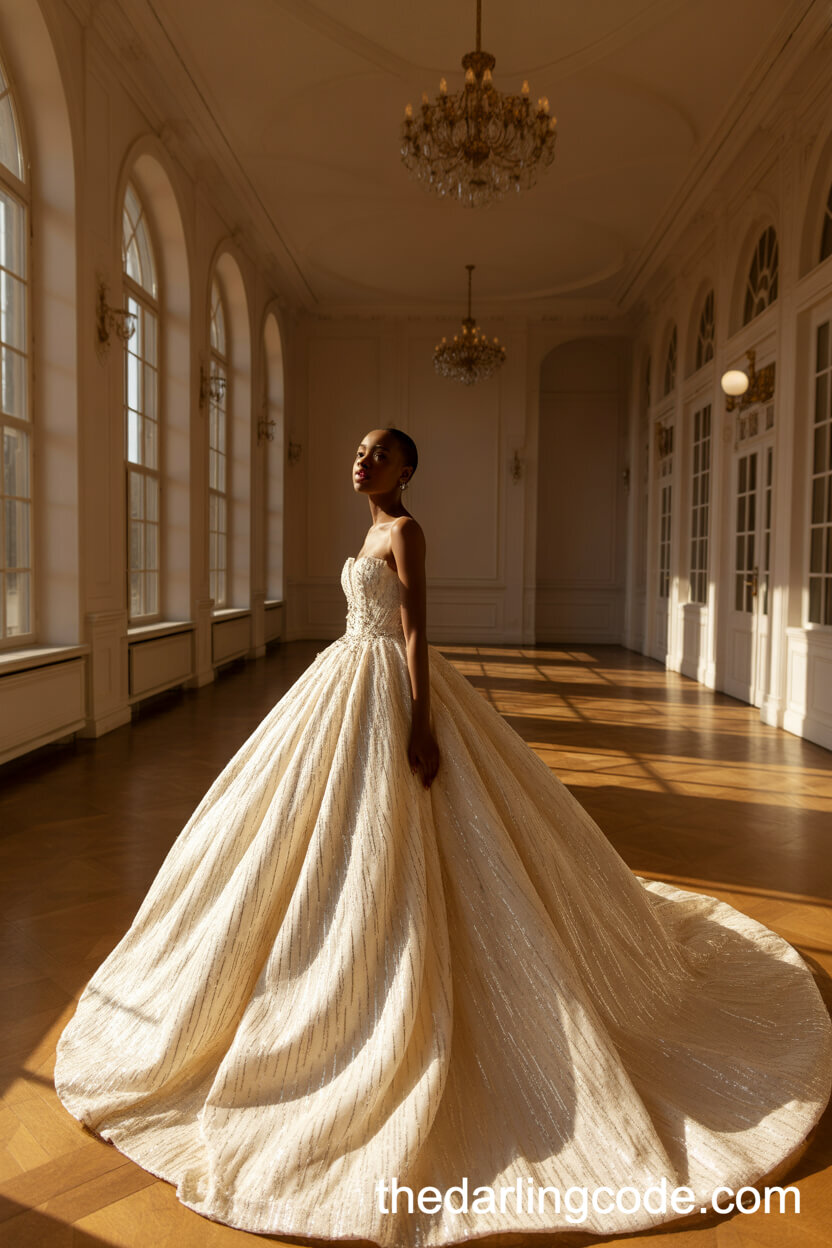 Sequin Embellished Full-Skirted Wedding Dress With Long Train