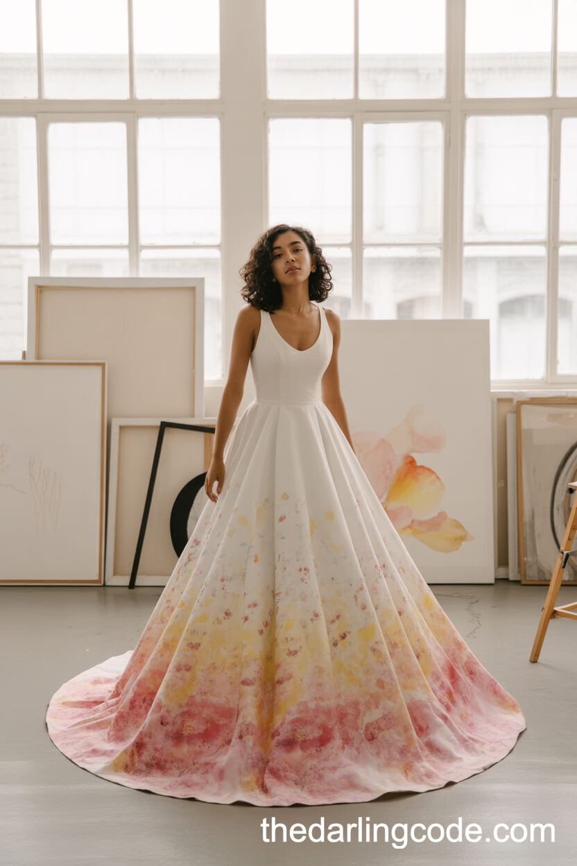 Hand-Painted Watercolor Gradient Wedding Dress