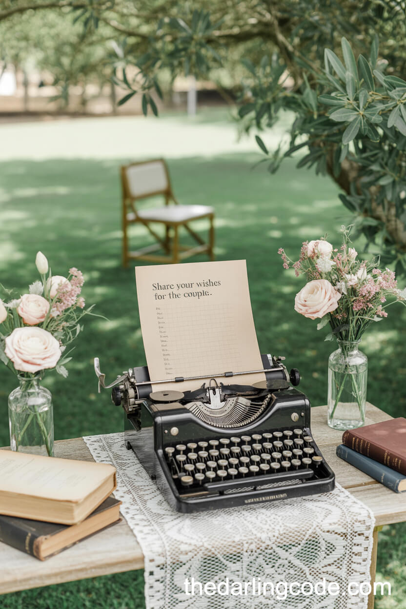 Antique Typewriter Guestbook Station In The Garden