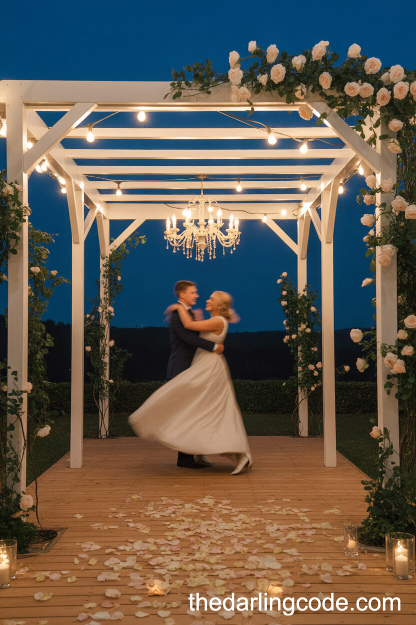 Romantic Pergola First Dance With Climbing Roses And Fairy Lights