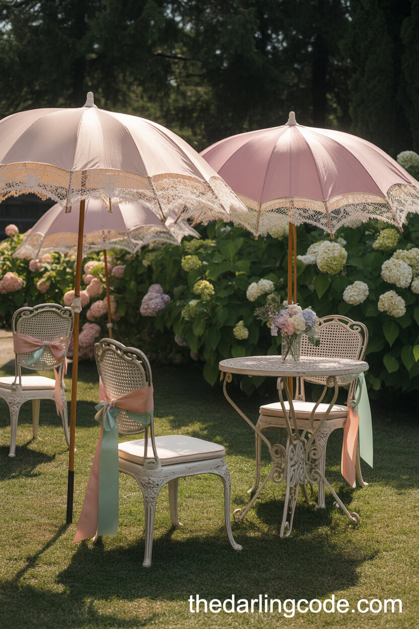 Lace-Parasol Shaded Garden Seating