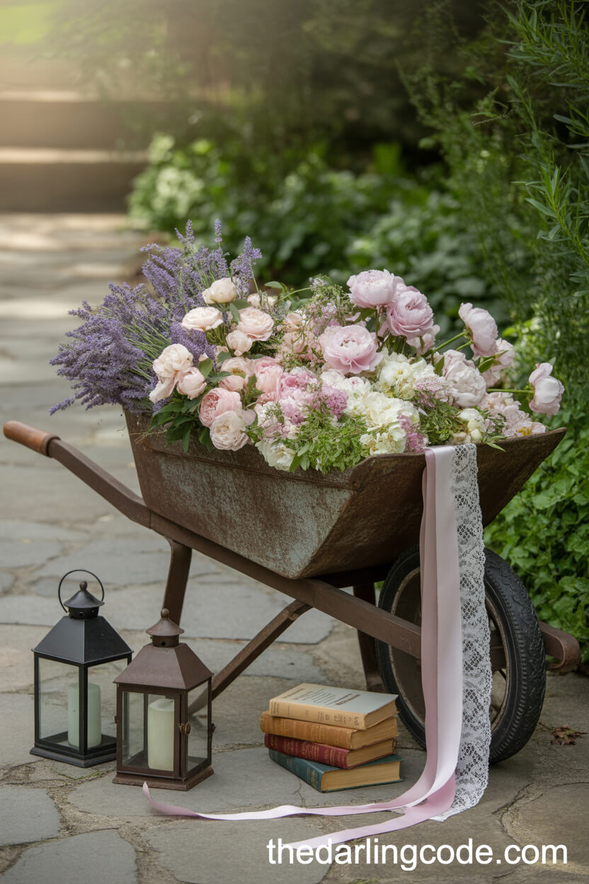 Flower-Filled Antique Wheelbarrow Décor