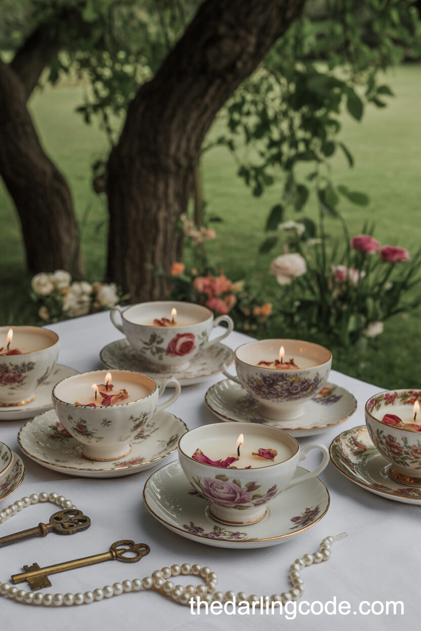 Floral Teacup Candle Table Decor