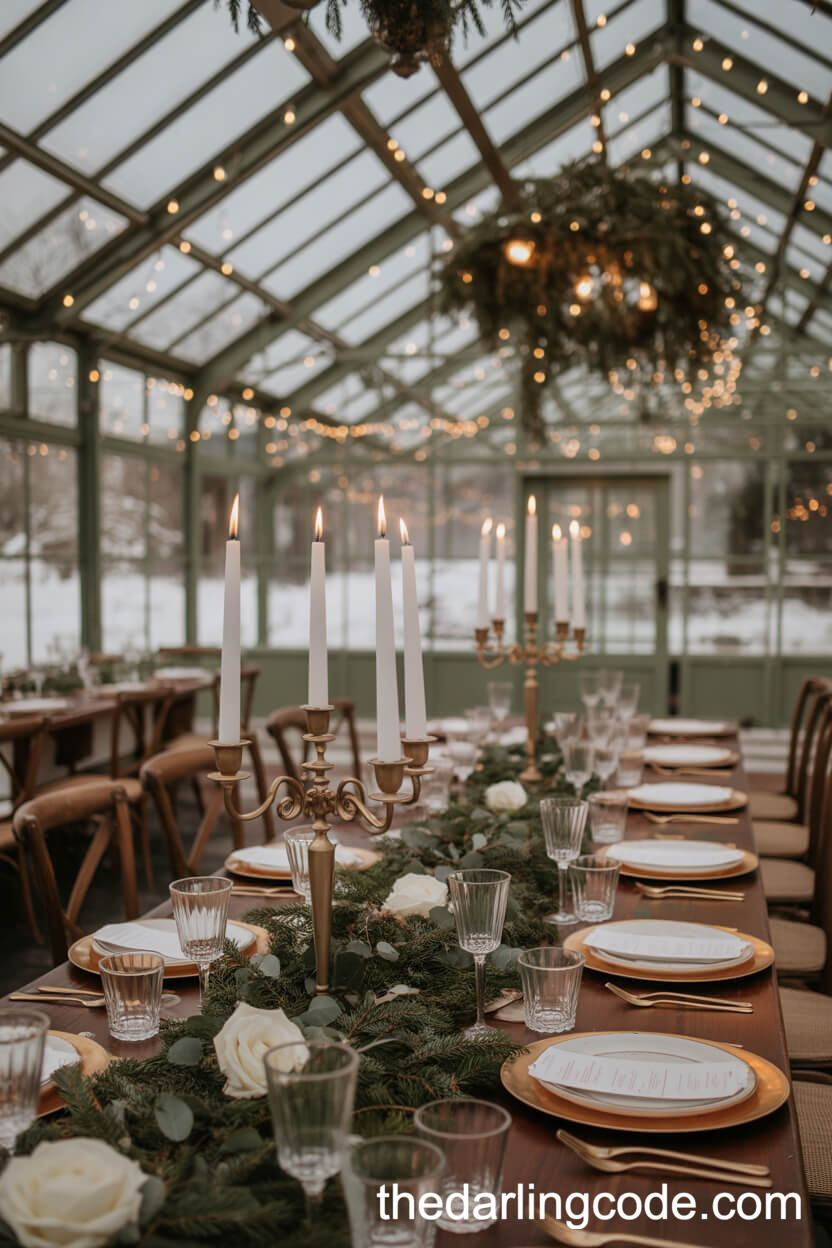 Cozy Winter Greenhouse Wedding Filled With Fairy Lights And Candelabras