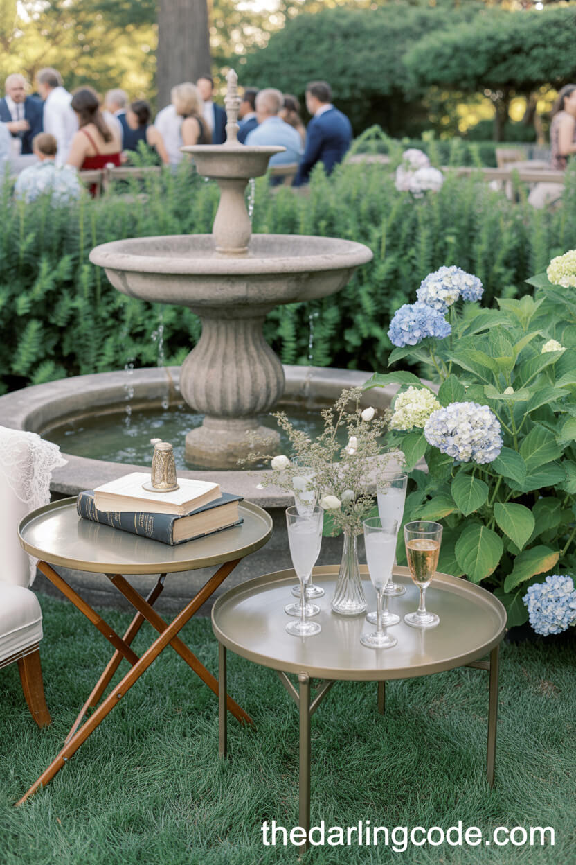 Elegant Stone Garden Fountain Cocktail Hour