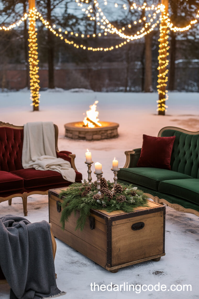 Cozy Winter Wedding Lounge With Vintage Furnishings