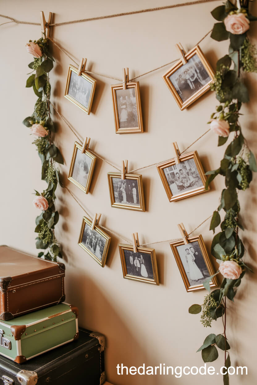 Family Wedding Photo Garland Wall Display