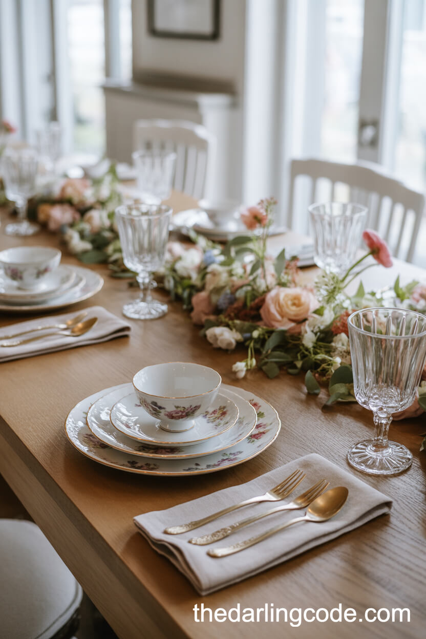 Mismatched Vintage Floral Table Settings