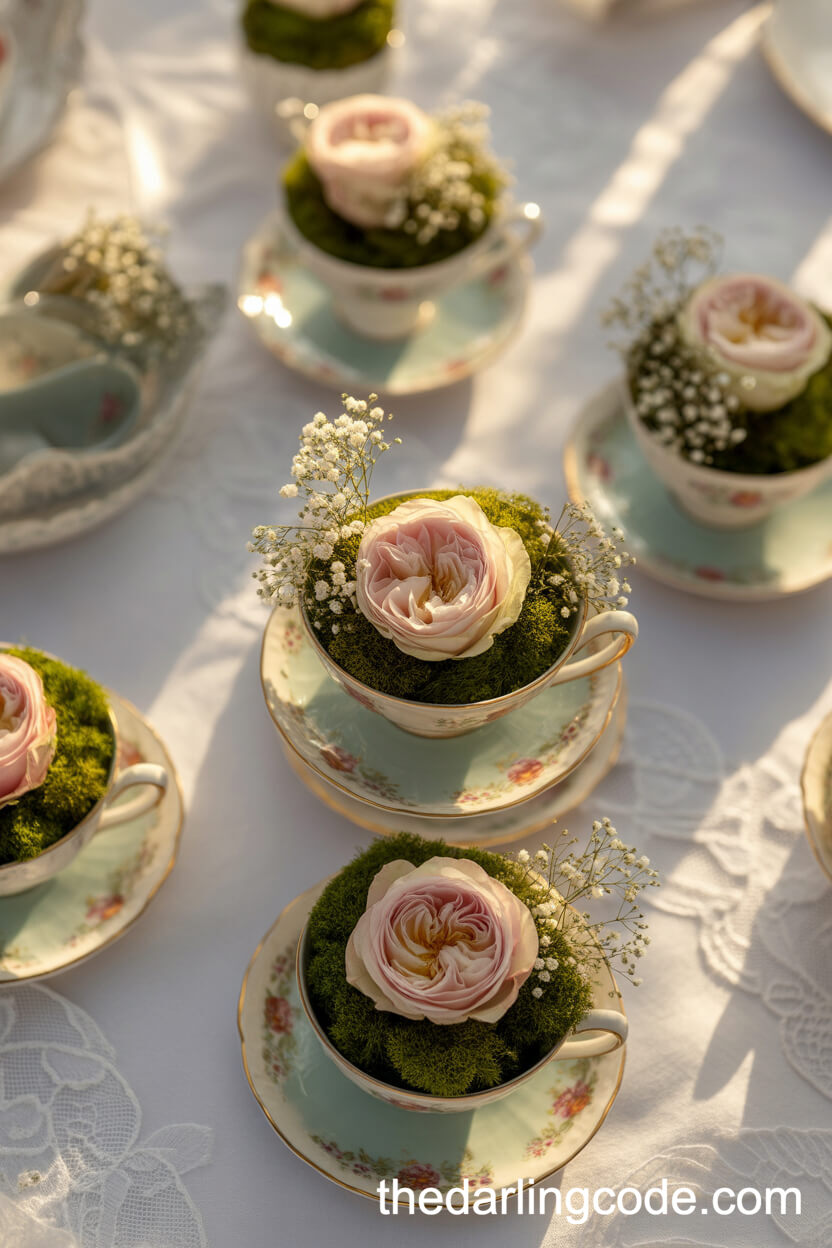 Spring Table Centerpieces With Stacked Teacups