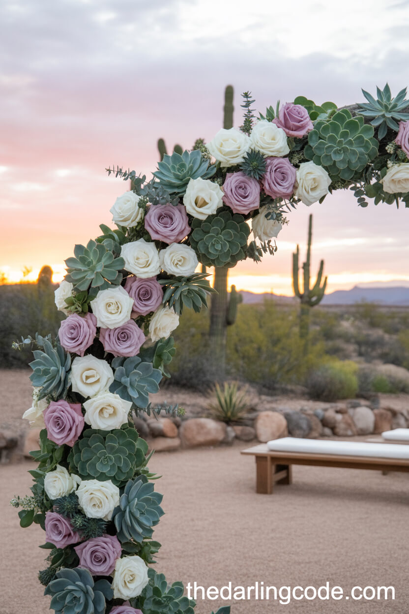 Rose And Succulent Arch In A Southwest Desert