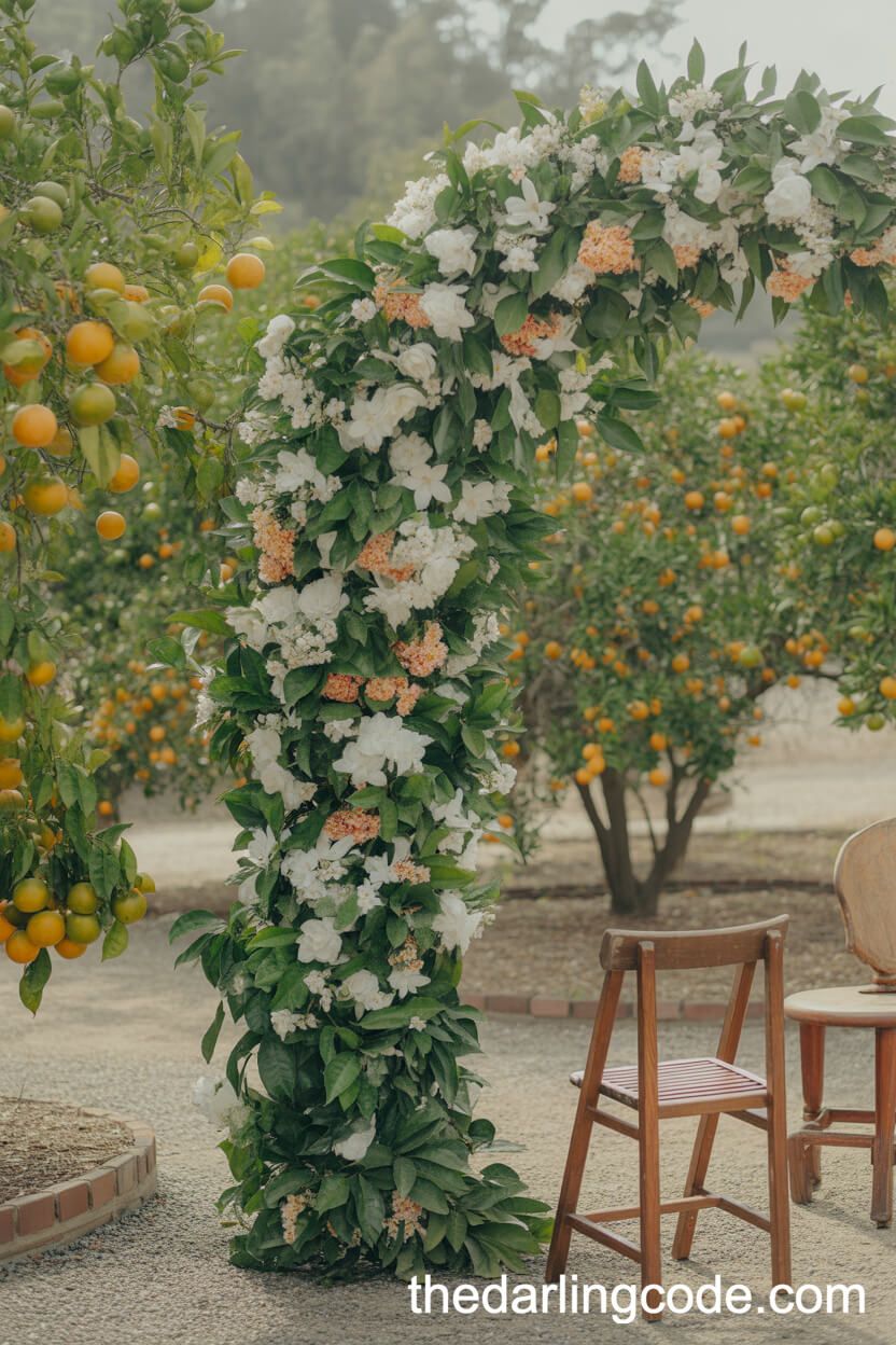 Orange Blossom And Gardenia Arch In A Citrus Grove