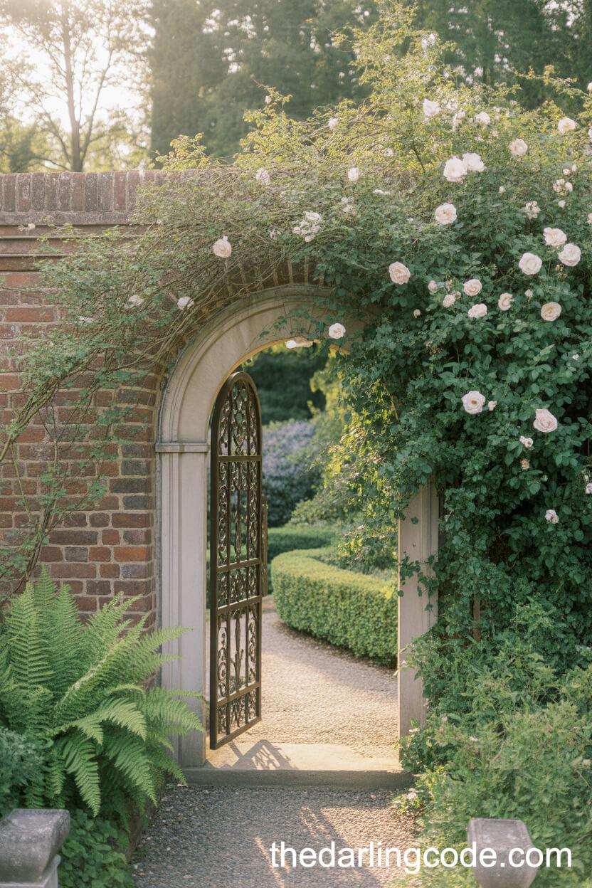 Climbing Rose And Fern Arch At A Secret Garden Entrance