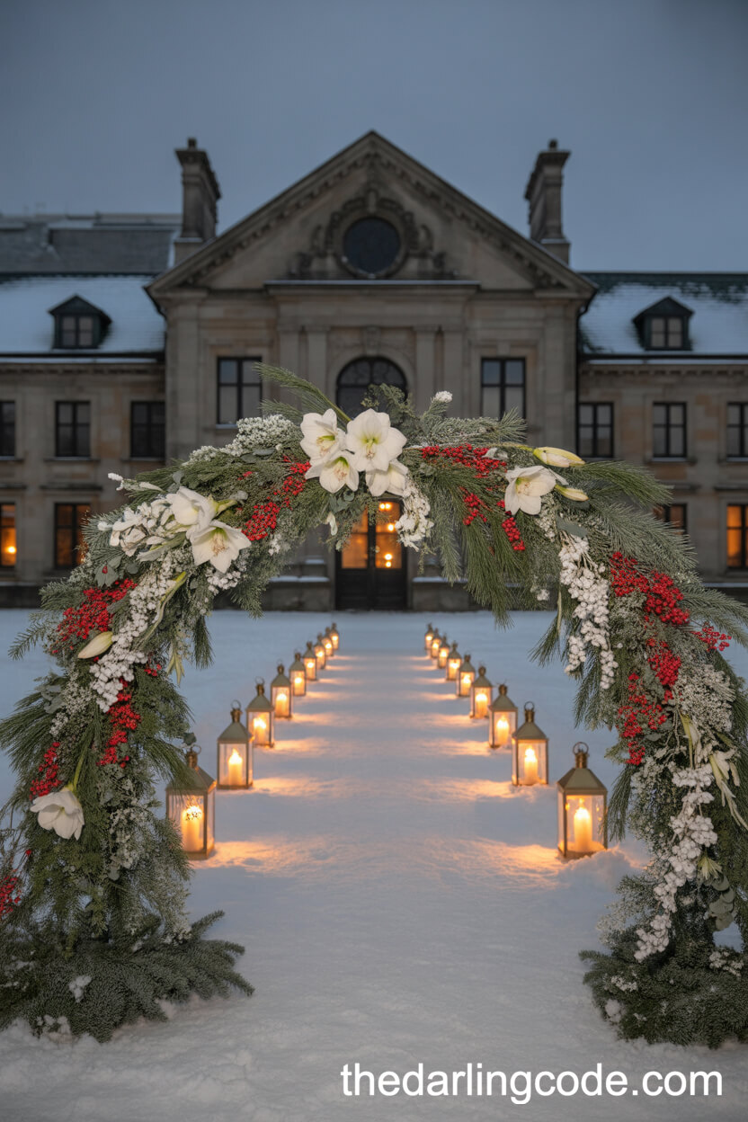 Winter Pine And Amaryllis Arch At A Historic Mansion